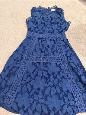 Altar’d state Blue Lace Floral A-Line Dress sz small